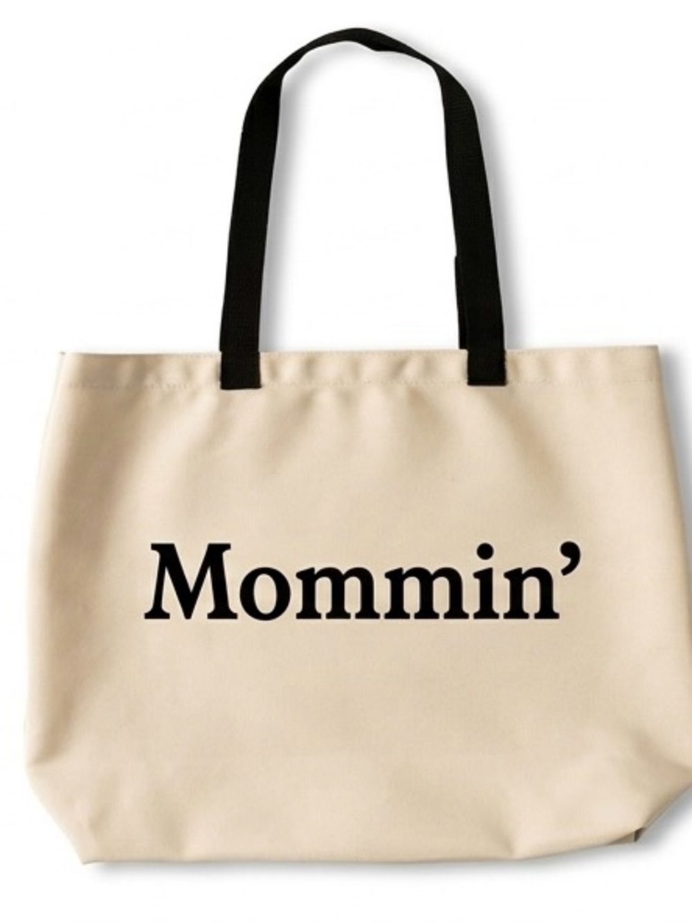 Mommin' Canvas Tote Bag in Cream with Black Handles 19“ x 14“